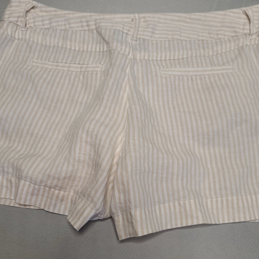 Cynthia Rowley Linen Shorts Womens 8‎ Tan White Striped Coastal Summer Beach